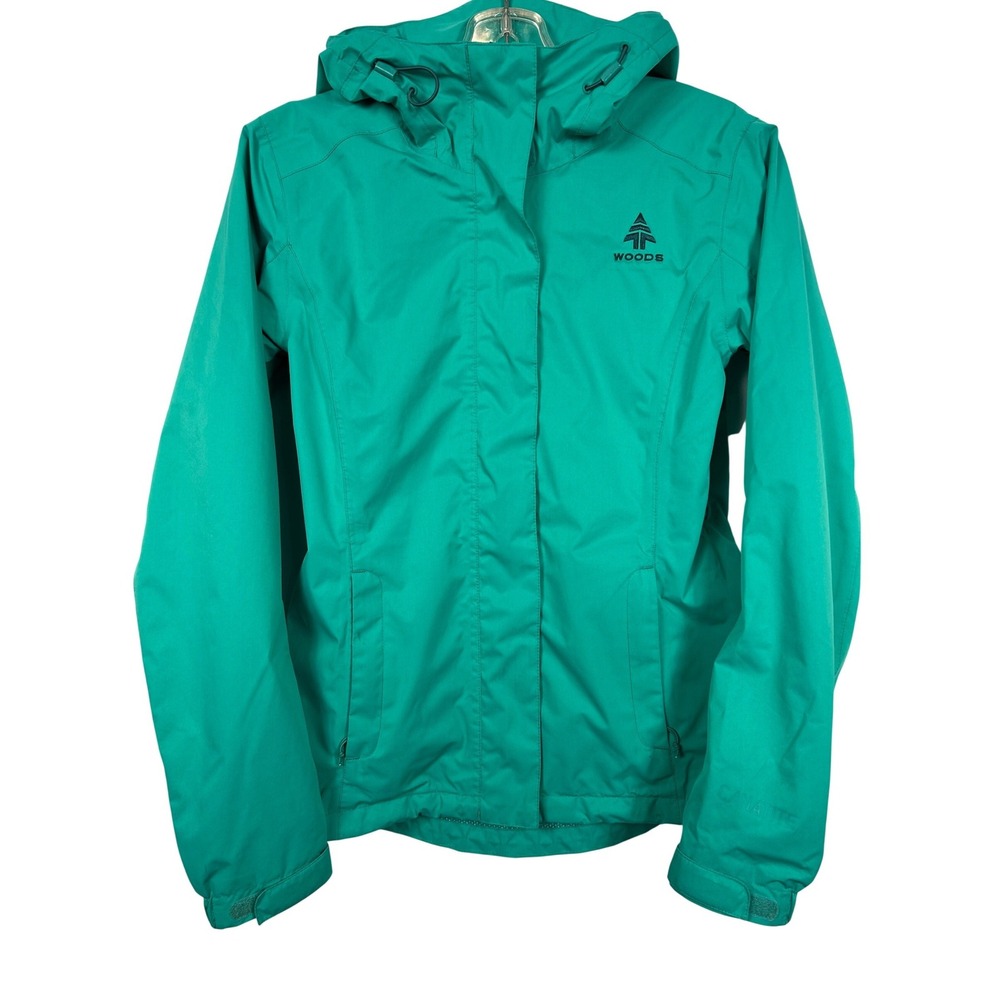 Woods Turquoise Green‎ Hooded Rain Jacket Lightweight Packable Gorpcore XS